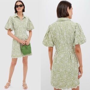 green emerald velvet dress Embroidered Floral Green Gingham Mini Delaney Dress